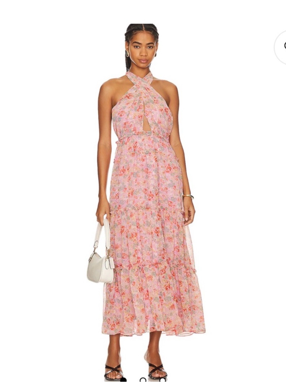 ASTR The Label Jaidee Pink Floral Tiered Halter Maxi Dress - L